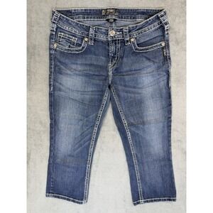 Silver Jeans Womens 30 Blue Medium Wash Aiko Capri Low Rise Thick Stitch Stretch